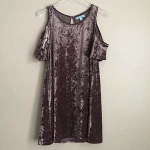 She and Sky Small Dusty Plum Velvet Cold Shoulder Short Dress